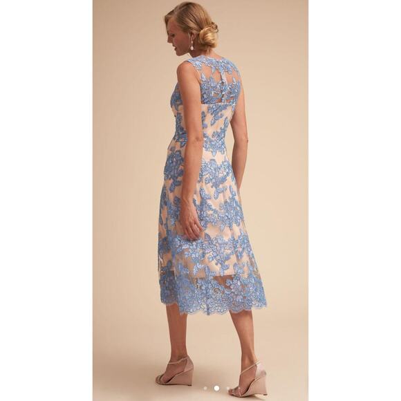 Anthropologie BHLDN Tonya Dress Tea Length Blue Lace Overlay Sleeveless Size 6 - Picture 3 of 10